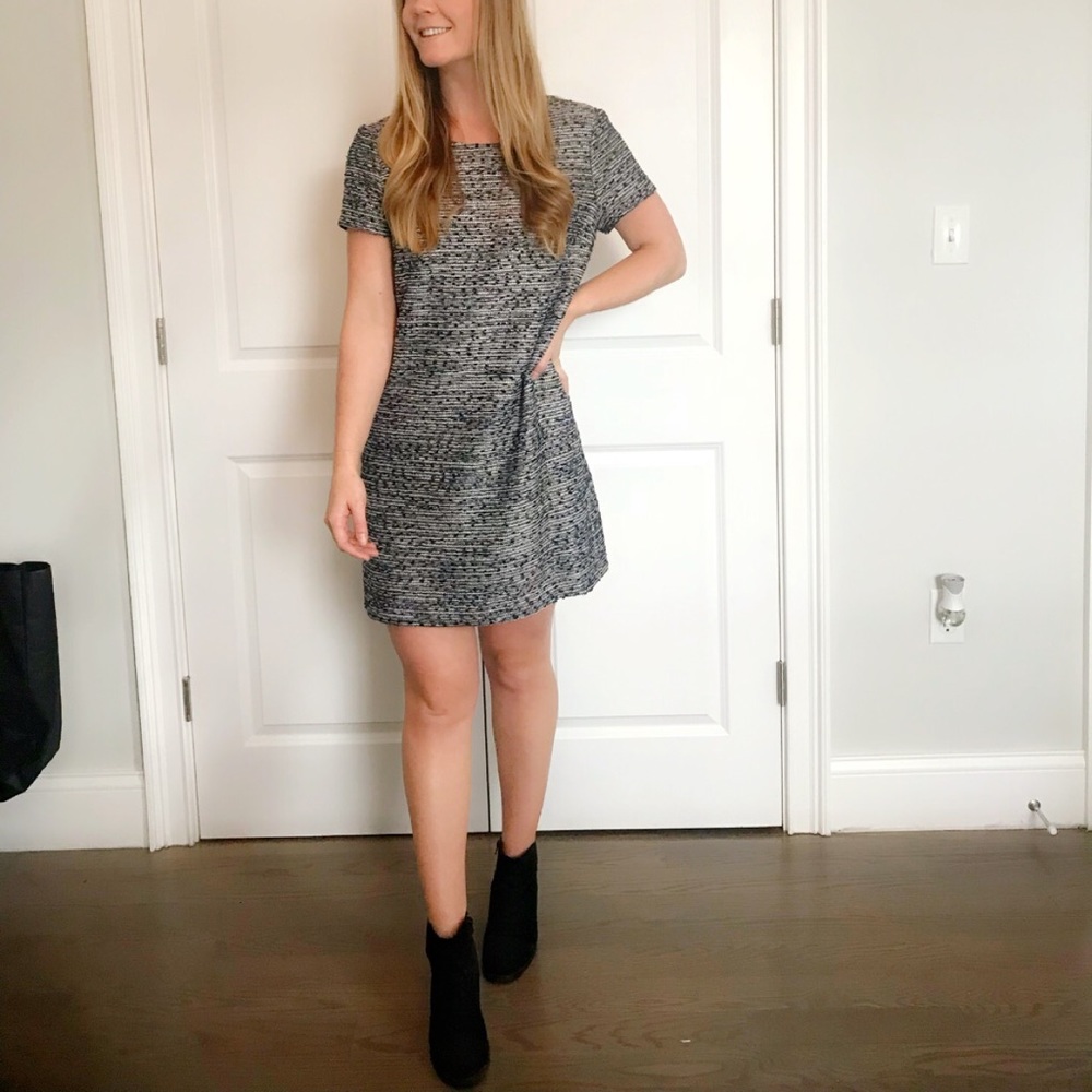 Classic tweed black and white shift dress